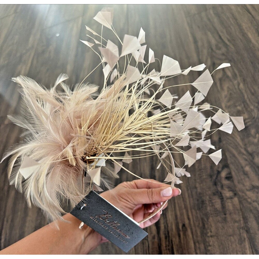 Bellissima Women's August Hats Multi Feather Fascinator Taupe Beige One Size - Picture 4 of 5